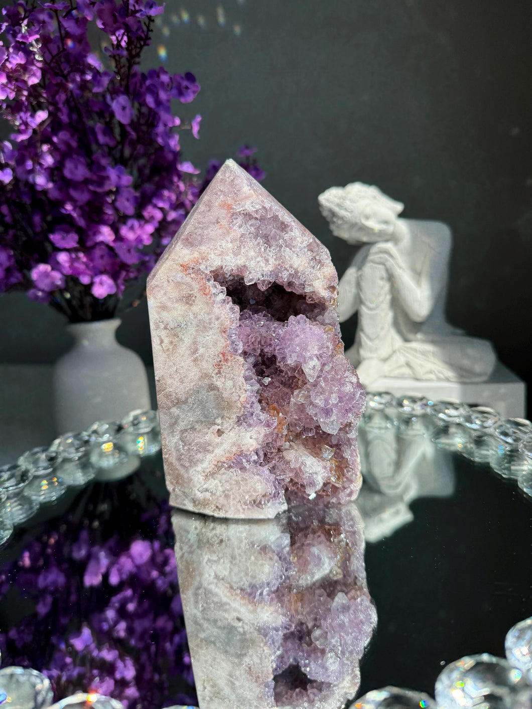 Druzy pink amethyst tower with amethyst 2947 amethyst tower