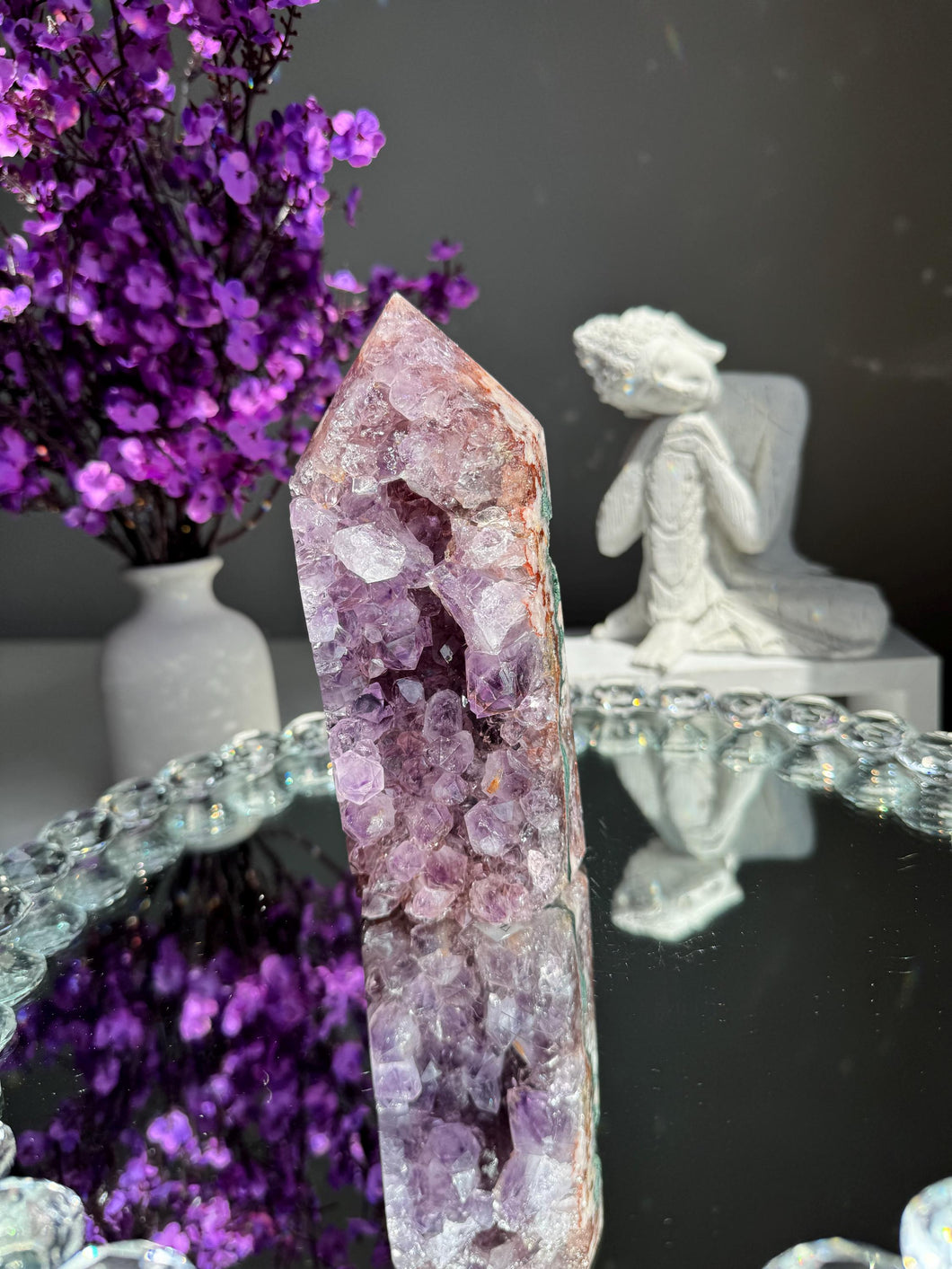 Druzy pink amethyst tower with amethyst and jasper 2947 amethyst tower