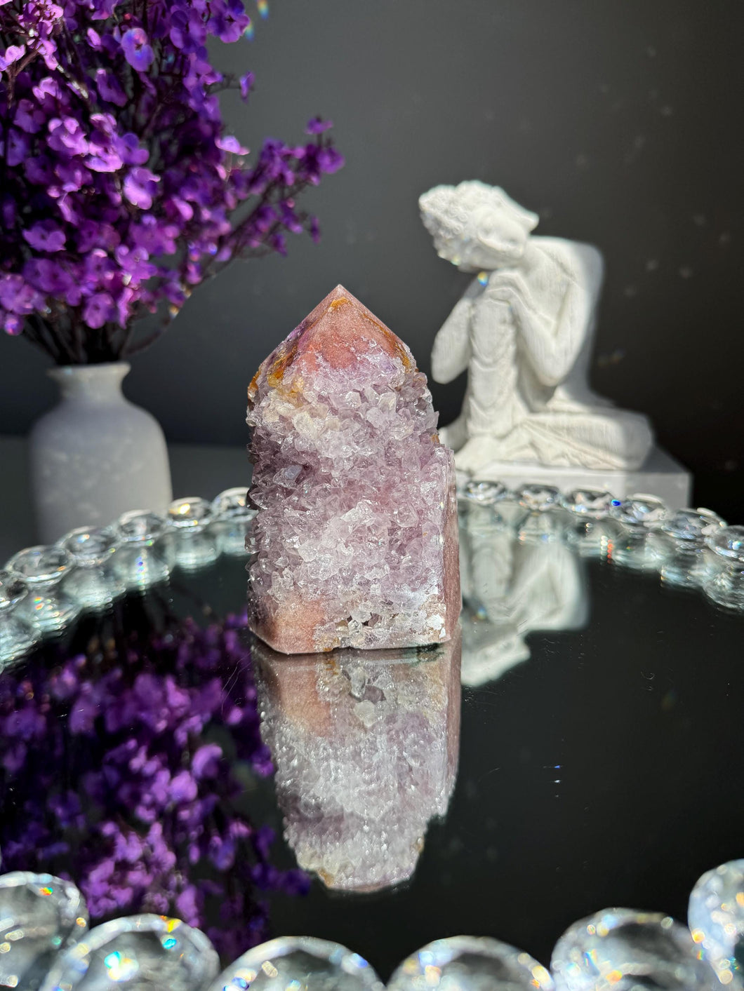 Druzy pink amethyst tower with amethyst 2949 amethyst tower