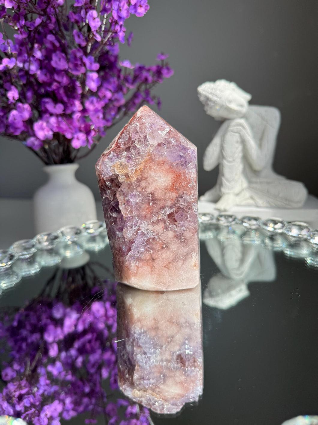 Druzy pink amethyst tower with amethyst 2949 amethyst tower