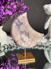 Load image into Gallery viewer, Pink Amethyst Crystal Moon High Quality Druzy Pink Amethyst Moon on Stand Pink Amethyst Geode Home Decor Healing Crystal  3019
