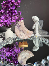 Load image into Gallery viewer, Pink Amethyst Crystal Moon High Quality Druzy Pink Amethyst Moon on Stand Pink Amethyst Geode Home Decor Healing Crystal  3019
