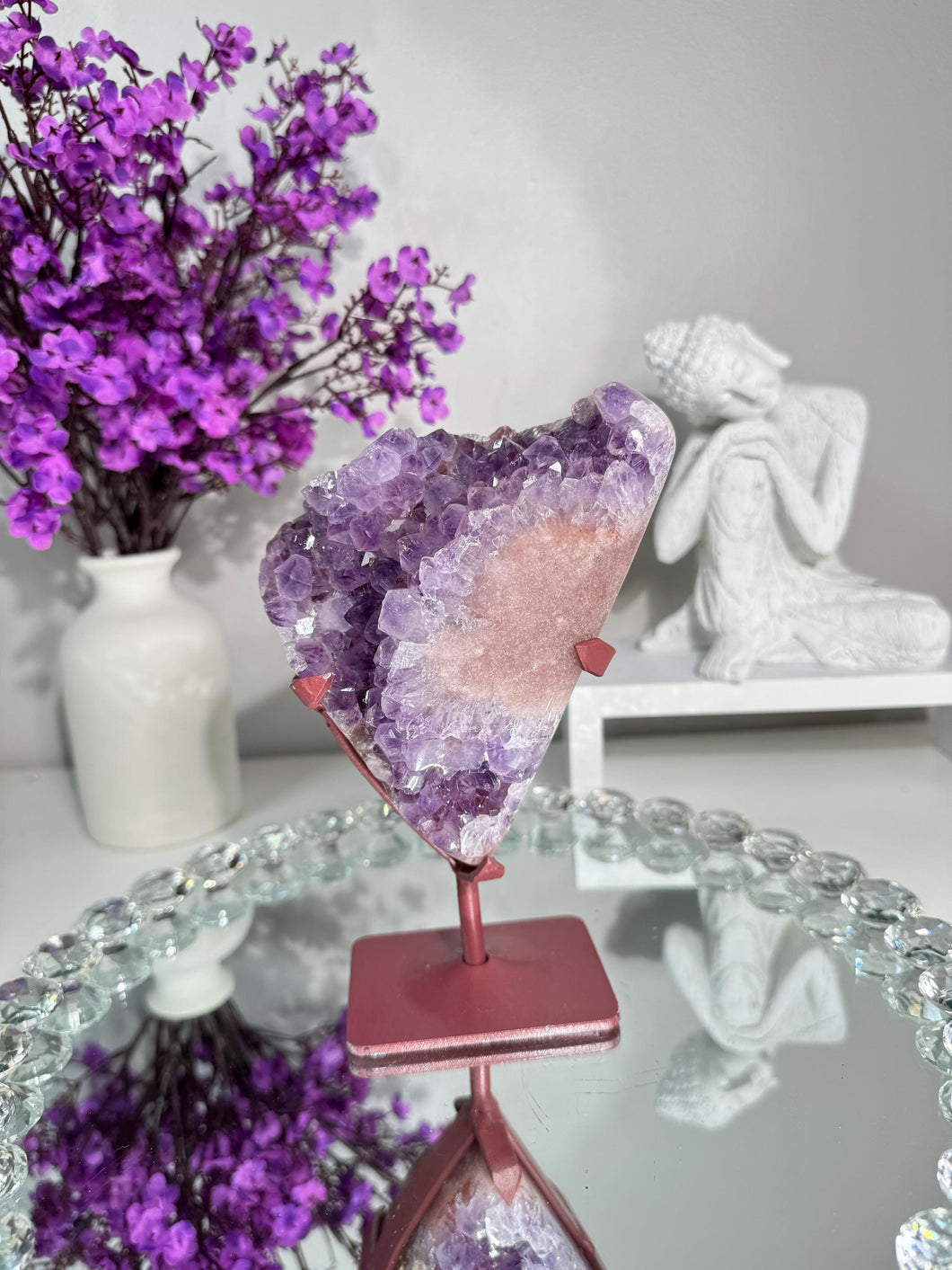 Druzy Pink amethyst geode with amethyst healing crystals 2843