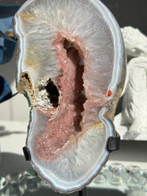 Load image into Gallery viewer, Pink Druzy rainbow amethyst geode with agate banding 2201
