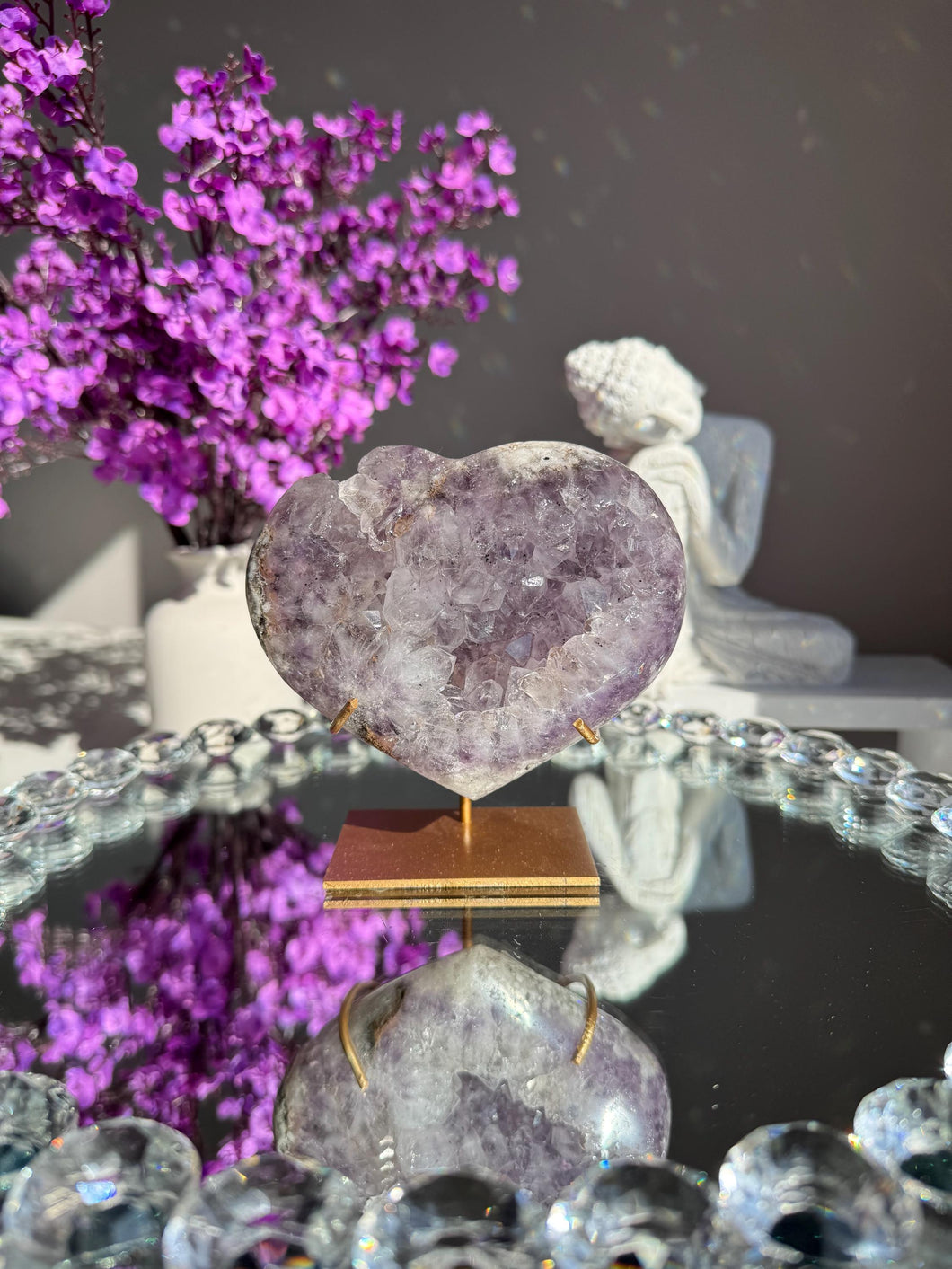 Druzy Pink amethyst heart with amethyst 3027