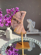 Load image into Gallery viewer, Druzy Pink amethyst moon with amethyst 3029
