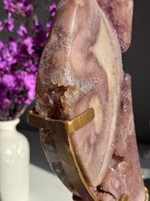 Load image into Gallery viewer, XL Druzy Pink amethyst moon with amethyst  3030
