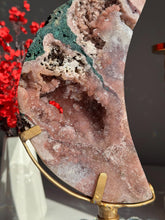 Load image into Gallery viewer, Large Druzy Pink amethyst moon with jasper  3030
