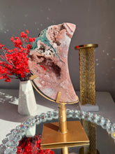 Load image into Gallery viewer, Large Druzy Pink amethyst moon with jasper  3030
