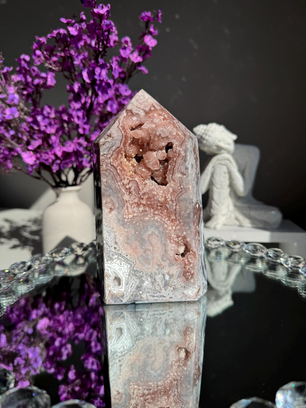 Pink amethyst tower with agate 2993