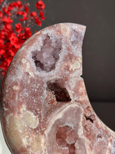 Load image into Gallery viewer, Red Pink Amethyst Crystal Moon High Quality Druzy Pink Amethyst Moon on Stand Pink Amethyst Geode Home Decor Healing Crystal 3014
