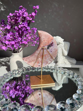 Load image into Gallery viewer, Pink Amethyst Crystal Moon High Quality Druzy Pink Amethyst Moon on Stand Pink Amethyst Geode Home Decor Healing Crystal 3018
