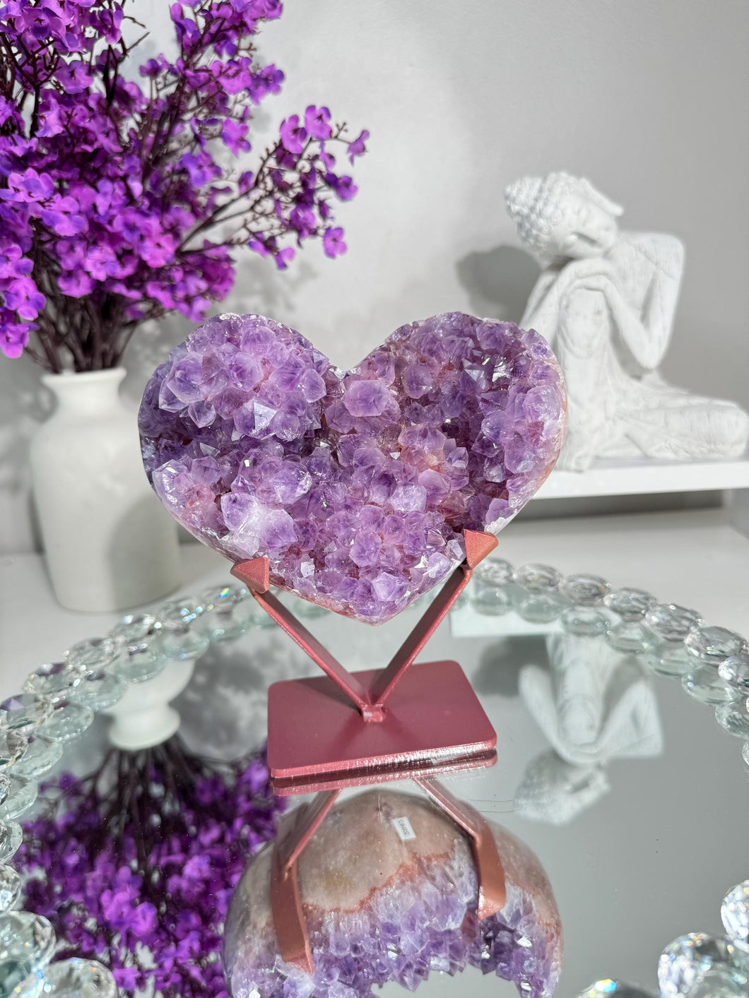 High quality Druzy Pink amethyst heart with amethyst healing crystals 2842