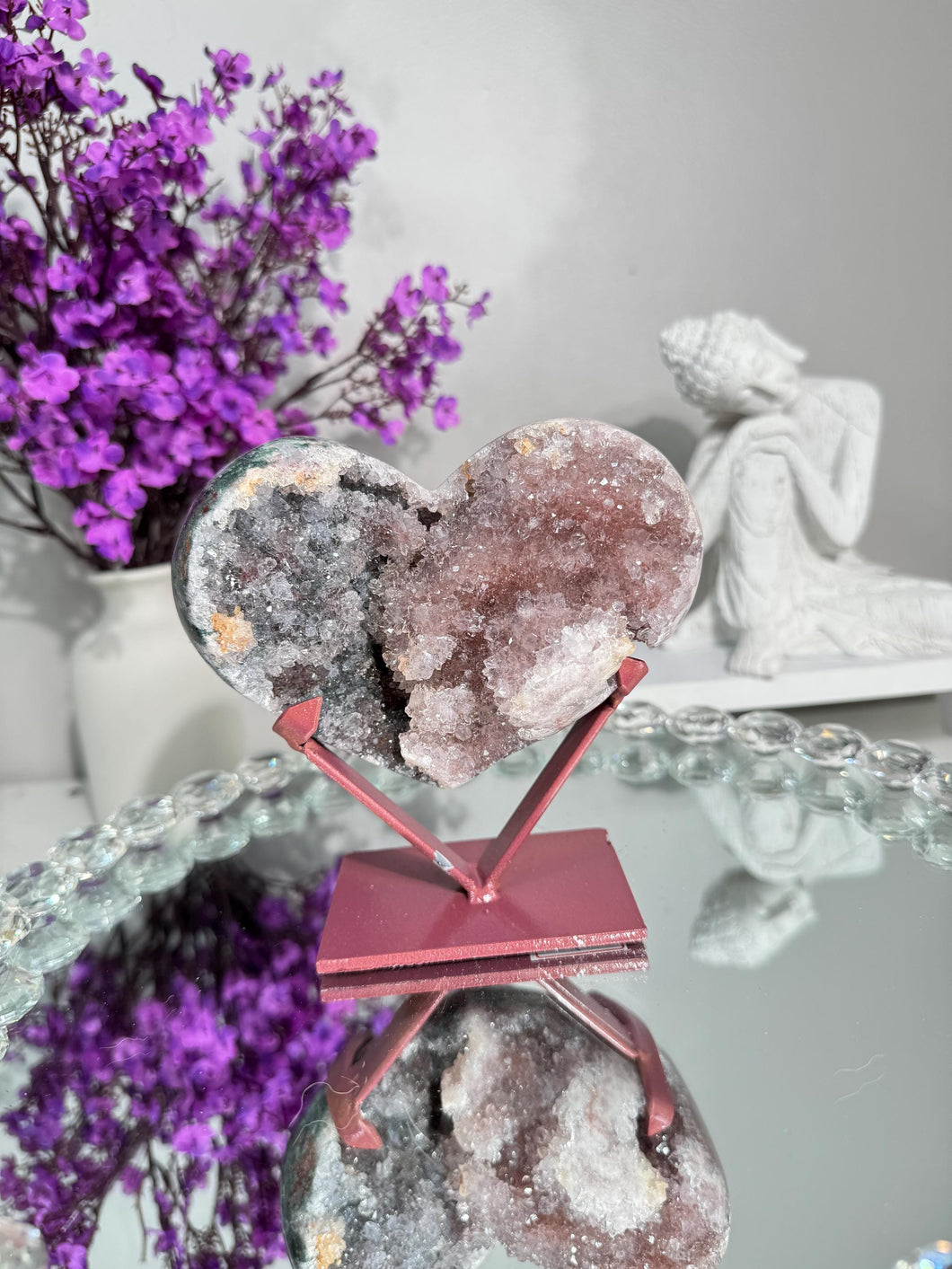 Druzy Pink amethyst heart with amethyst and jasper healing crystals 2844