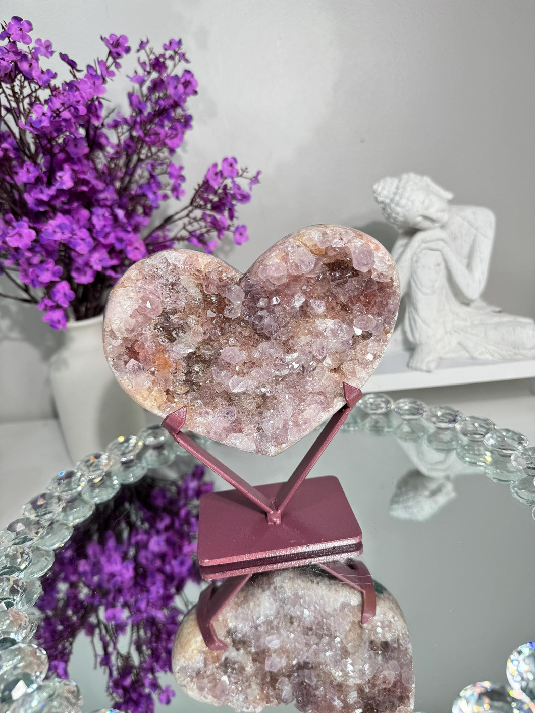 Druzy Pink amethyst heart with amethyst and jasper healing crystals 2844