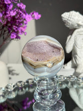 Load image into Gallery viewer, Lilac druzy Amethyst sphere with agate banding amethyst geode 1962
