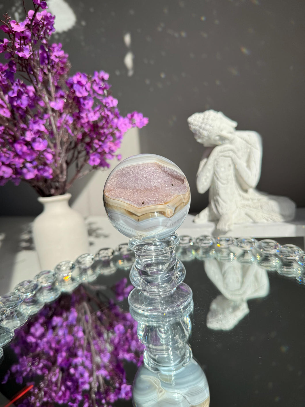 Lilac druzy Amethyst sphere with agate banding amethyst geode 1962