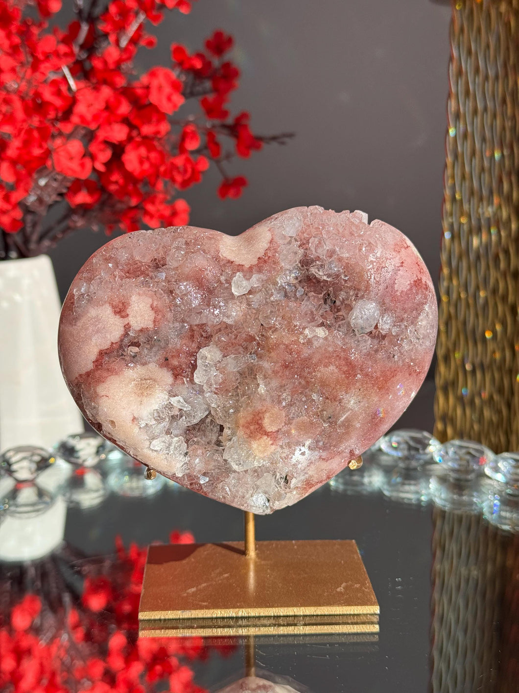 Druzy Pink amethyst heart with quartz 3028