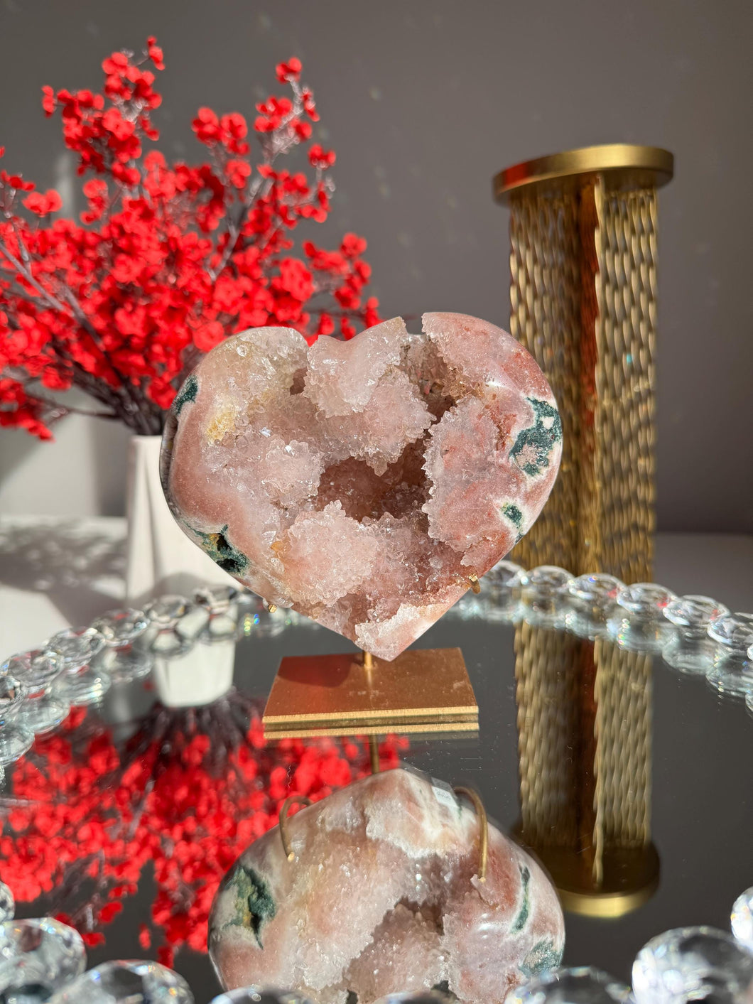 Druzy Pink amethyst heart with quartz  3029 geode