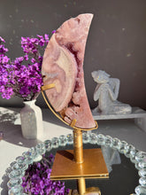 Load image into Gallery viewer, XL Druzy Pink amethyst moon with amethyst  3030
