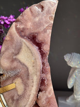 Load image into Gallery viewer, XL Druzy Pink amethyst moon with amethyst  3030
