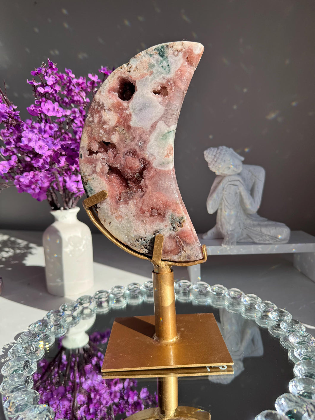 XL Druzy Pink amethyst moon with jasper 3030