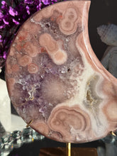 Load image into Gallery viewer, Pink amethyst moon with amethyst healing crystals 3070
