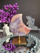 Load image into Gallery viewer, Double Sided Pink Amethyst Moon Healing Crystal with Stand 3070
