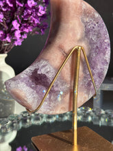Load image into Gallery viewer, Double Sided Pink Amethyst Moon Healing Crystal with Stand 3070
