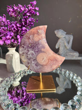 Load image into Gallery viewer, Pink Amethyst Moon Crystal, Double Sided Display with Stand 3070
