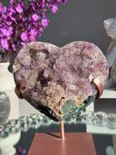 Load image into Gallery viewer, XL Druzy pink amethyst heart with Amethyst and jasper 3078
