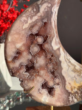 Load image into Gallery viewer, Berry red Pink amethyst moon with amethyst healing crystals 3071
