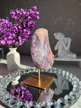 Load image into Gallery viewer, Double Sided Pink Amethyst Moon Healing Crystal with Stand 3070
