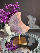 Load image into Gallery viewer, Pink Amethyst Moon Healing Crystal with Stand 3071
