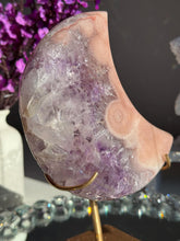 Load image into Gallery viewer, Pink Amethyst Moon Healing Crystal with Stand 3071
