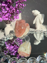 Load image into Gallery viewer, Coral pink rainbow amethyst geode with calcite healing crystals 3110

