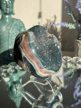 Load image into Gallery viewer, Green druzy rainbow amethyst geode with agate healing crystals 3110
