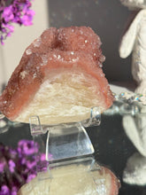 Load image into Gallery viewer, Coral pink rainbow amethyst geode with calcite healing crystals 3110
