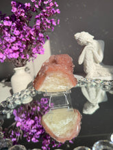Load image into Gallery viewer, Coral pink rainbow amethyst geode with calcite healing crystals 3110

