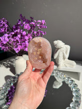 Load image into Gallery viewer, Pink Rainbow amethyst geode with calcite 3118
