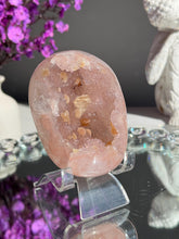 Load image into Gallery viewer, Pink Rainbow amethyst geode with calcite 3118
