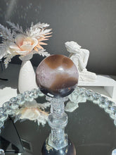 Load image into Gallery viewer, Orange rainbow amethyst sphere with agate 3151
