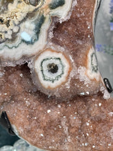 Load image into Gallery viewer, Druzy amethyst moon 3181 with stalactite and jasper eye
