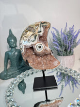 Load image into Gallery viewer, Druzy amethyst moon 3181 with stalactite and jasper eye
