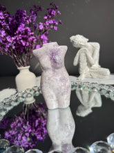 Load image into Gallery viewer, Druzy Pink amethyst goddess body with amethyst 3198 crystal woman
