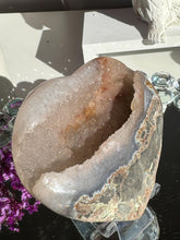 Load image into Gallery viewer, Pink sugar Rainbow amethyst heart with calcite 3207

