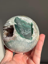 Load image into Gallery viewer, Unique druzy amethyst sphere with jasper and calcite 3214

