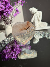 Load image into Gallery viewer, Pink sugar Rainbow amethyst heart with calcite 3207
