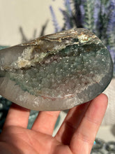 Load image into Gallery viewer, Green rainbow amethyst geode with pink 3206
