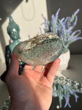 Load image into Gallery viewer, Green rainbow amethyst geode with pink 3206
